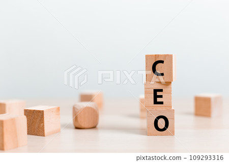 Alphabet text word CEO on wooden block cube. Chief Executive Officer. Alphabet text word CEO on wooden block cube. Chief Executive Officer. 109293316