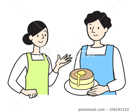 一個男人和一個女人享受烹飪的簡單人物插圖 109293320