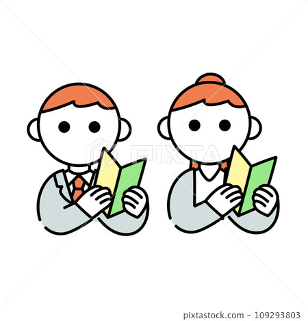 兩位具有初學者標記的男性和女性 兩位具有初學者標記的男性和女性 109293803
