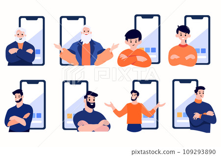 Hand Drawn man stands with his arms crossed with confidence in flat style Hand Drawn man stands with his arms crossed with confidence in flat style 109293890