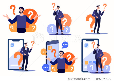 Hand Drawn Businessman with question mark in flat style 109293899