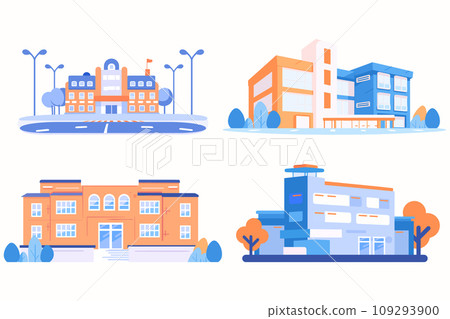 Hand Drawn School or hospital building in flat style 109293900