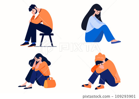 Hand Drawn teenage character is depressed in flat style Hand Drawn teenage character is depressed in flat style 109293901