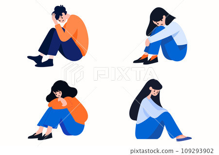 Hand Drawn teenage character is depressed in flat style 109293902