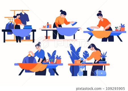 Hand Drawn Housewife ironing clothes in flat style Hand Drawn Housewife ironing clothes in flat style 109293905
