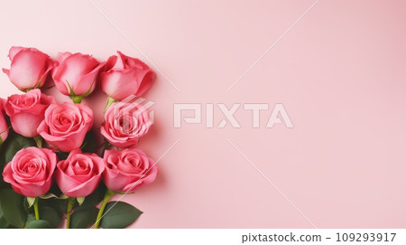 Elegant Pink and Red Rose Bouquet on Pastel Pink Background 109293917