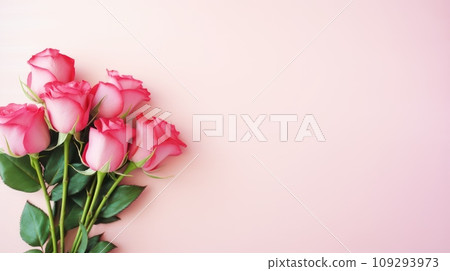 Elegant Pink and Red Rose Bouquet on Pastel Pink Background 109293973