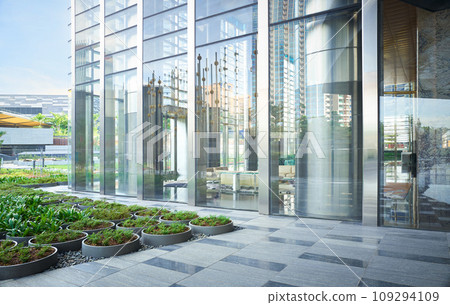 Building exterior with cityscape background 109294109