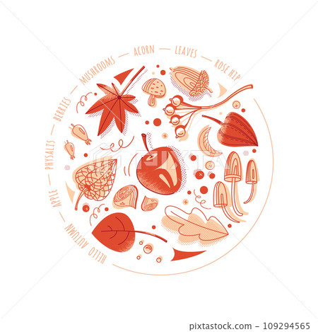 Vector circle composition of autumn elements Vector circle composition of autumn elements 109294565
