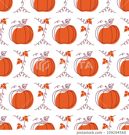 Seamless pattern with drawn pumpkin 109294568