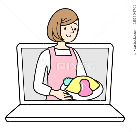 一位女性烹飪 YouTuber 的簡單人物插畫 109294702