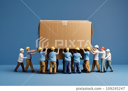 A Collection of Figurines Holding a Cardboard Box 109295247