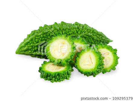 bitter gourd with sliced isolated on white background. bitter gourd with sliced isolated on white background. 109295379