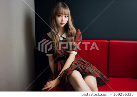 A young lady sitting on the sofa A young lady sitting on the sofa 109296323