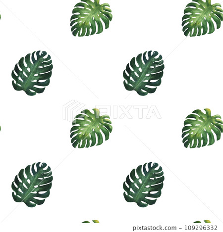 Watercolor illustration of tropical mostera leaves. Seamless pattern for children's wallpaper. Green tropical plants, hand drawn, isolated Watercolor illustration of tropical mostera leaves. Seamless pattern for children's wallpaper. Green tropical plants, hand drawn, isolated 109296332