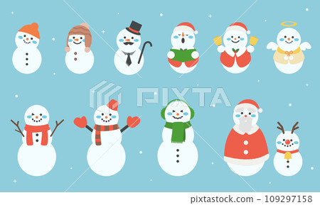 Cute snowman illustration material set 109297158