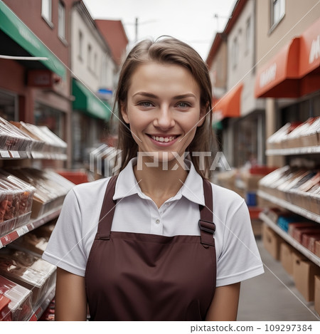 Young woman as a store manager with clothes 109297384