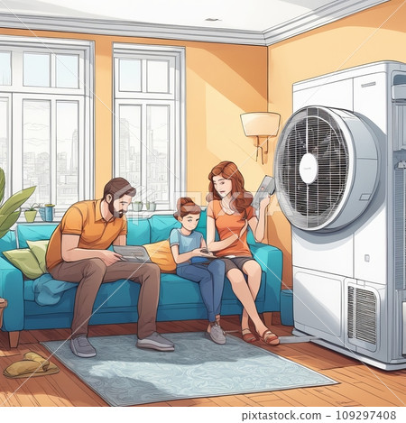 Happy family resting under air conditioner 109297408
