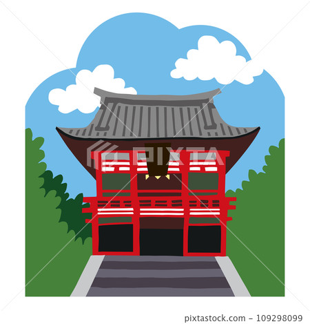 鶴岡八幡宮鬆散的手繪簡單插圖（有背景） 109298099