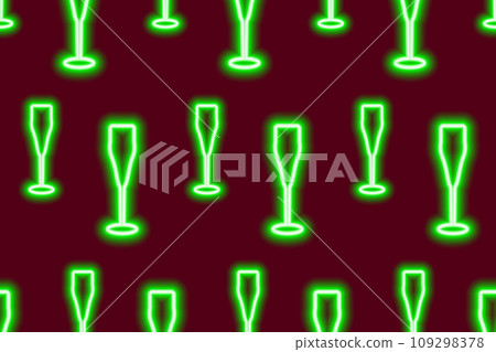 Seamless pattern of luminous neon wineglasses in trendy shade. Cheers. Happy birthday.  109298378