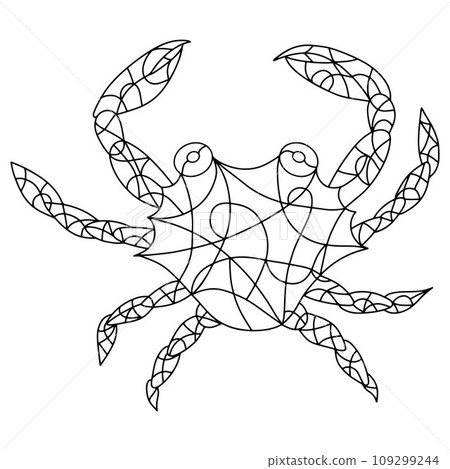 Black and White Illustration in stained glass style with abstract Crab. Image for Coloring Book and Coloring Page. 109299244