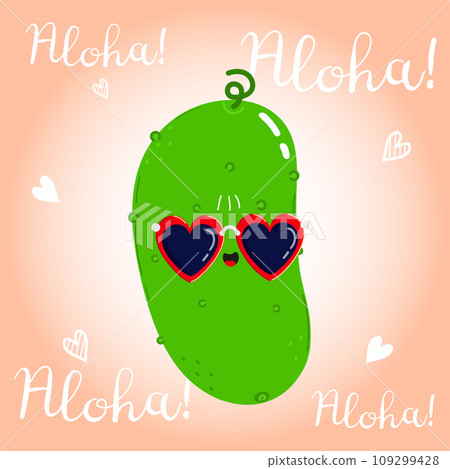 Cute funny Cucumber character. Vector hand drawn cartoon kawaii character illustration icon. Isolated on pink background. Cucumber character concept. Aloha card Cute funny Cucumber character. Vector hand drawn cartoon kawaii character illustration icon. Isolated on pink background. Cucumber character concept. Aloha card 109299428