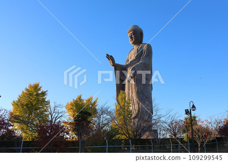 Ushiku Daibutsu Bronze standing Buddha statue, total height 120 meters, Kuno-cho, Ushiku City, Ibaraki Prefecture, Jodo Shinshu Higashi Hongan-ji School Headquarters Higashi Hongan-ji Temple 109299545