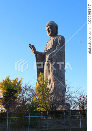 Ushiku Daibutsu Bronze standing Buddha statue, total height 120 meters, Kuno-cho, Ushiku City, Ibaraki Prefecture, Jodo Shinshu Higashi Hongan-ji School Headquarters Higashi Hongan-ji Temple 109299547