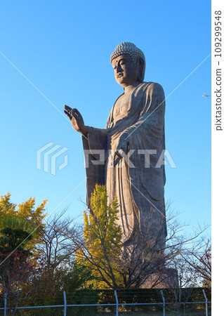 Ushiku Daibutsu Bronze standing Buddha statue, total height 120 meters, Kuno-cho, Ushiku City, Ibaraki Prefecture, Jodo Shinshu Higashi Hongan-ji School Headquarters Higashi Hongan-ji Temple 109299548