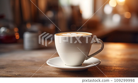 white coffee cup on table with blur background. generative AI 109299998