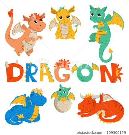 Dragons vector set in cartoon style.  109300159