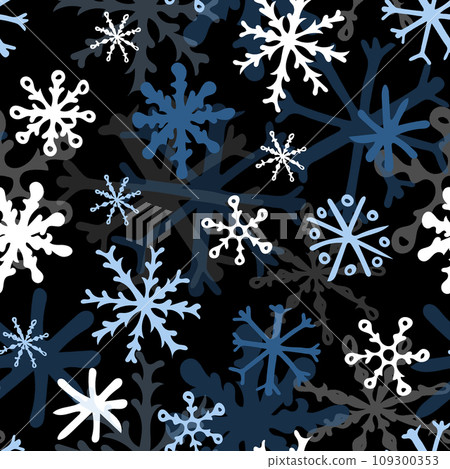 Seamless Pattern with Snowflakes on Black Background. 109300353