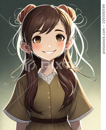 綁完頭髮後一臉滿足的女孩 109300599