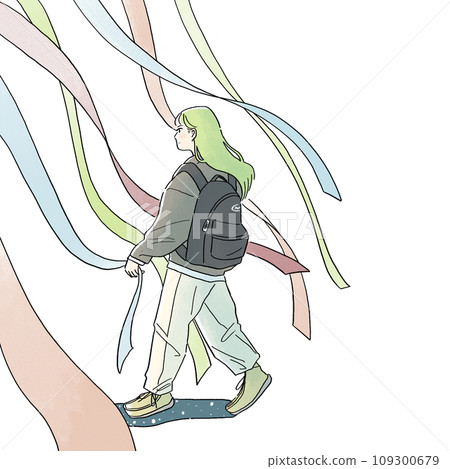 a girl is walking forward 109300679