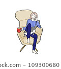 A girl is sitting with a cat on her lap 109300680