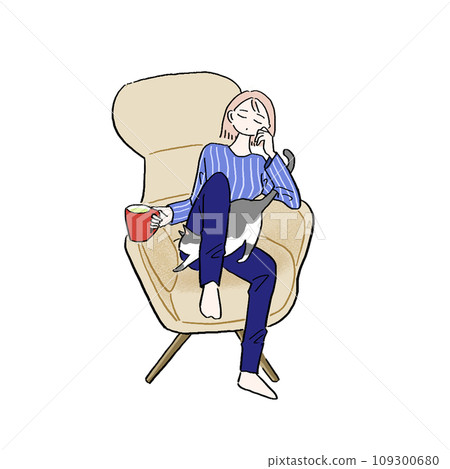 A girl is sitting with a cat on her lap 109300680