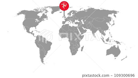 Pin map with Isle of Man flag on world map. Vector illustration. Pin map with Isle of Man flag on world map. Vector illustration. 109300696