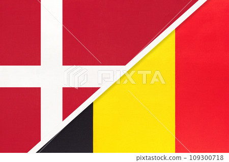 Denmark and Belgium, symbol of country. Danish vs Belgian national flags. Denmark and Belgium, symbol of country. Danish vs Belgian national flags. 109300718