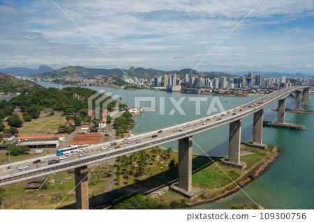 panoramic of the Third Bridge, Terceira ponte, in Vitoria, ES, Brazil. Cityscape as backdrop panoramic of the Third Bridge, Terceira ponte, in Vitoria, ES, Brazil. Cityscape as backdrop 109300756
