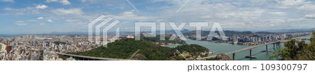panoramic of Convent of Our Lady of Penha, or Nossa Senhora da Penha, and the Third Bridge, in Vila Velha, Brazil 109300797