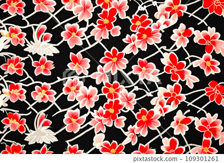 紅色花朵圖案和服3 109301261