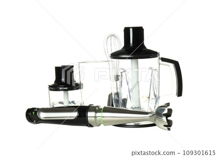 PNG, Black blender and set of attachments, isolated on white background 109301615