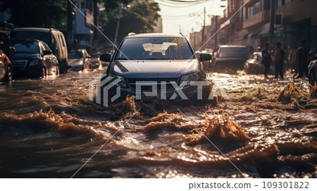 A city affected by flooding A city affected by flooding 109301822