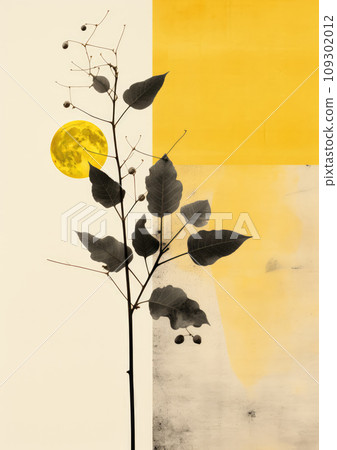 Minimalistic collage of green tree and a yellow sun in the sky on neutral gray background. Surreal collage-style paintings Minimalistic collage of green tree and a yellow sun in the sky on neutral gray background. Surreal collage-style paintings 109302012