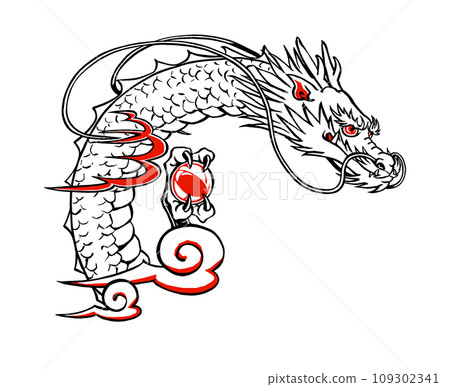 傳統風格的龍頭畫筆，黑色和紅色 109302341