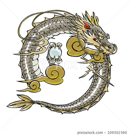 傳統的龍頸和龍尾與風格化的印花風格相結合 109302360