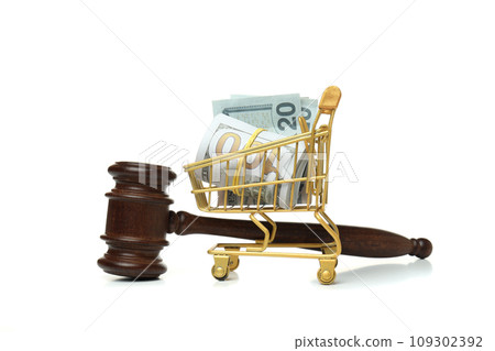 PNG, Wooden hammer and shopping cart with cash, isolated on white background PNG, Wooden hammer and shopping cart with cash, isolated on white background 109302392