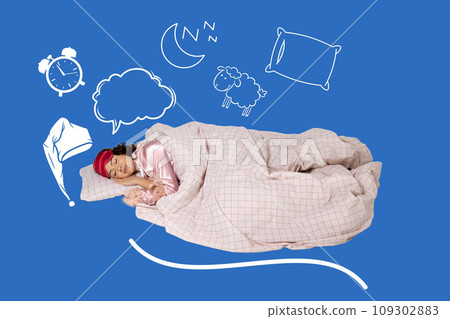 Sleep concept, young woman sleeps and dreams 109302883