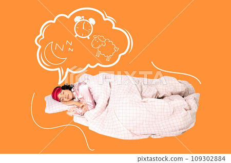 Sleep concept, young woman sleeps and dreams 109302884