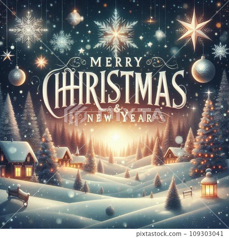 Merry Christmas and Happy New Year greeting card. Vector illustration. 109303041